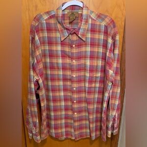 J.RIGGINGS Dress Shirt Multicolor Plaid 55% Linen 45% Cotton Button Down Pocket